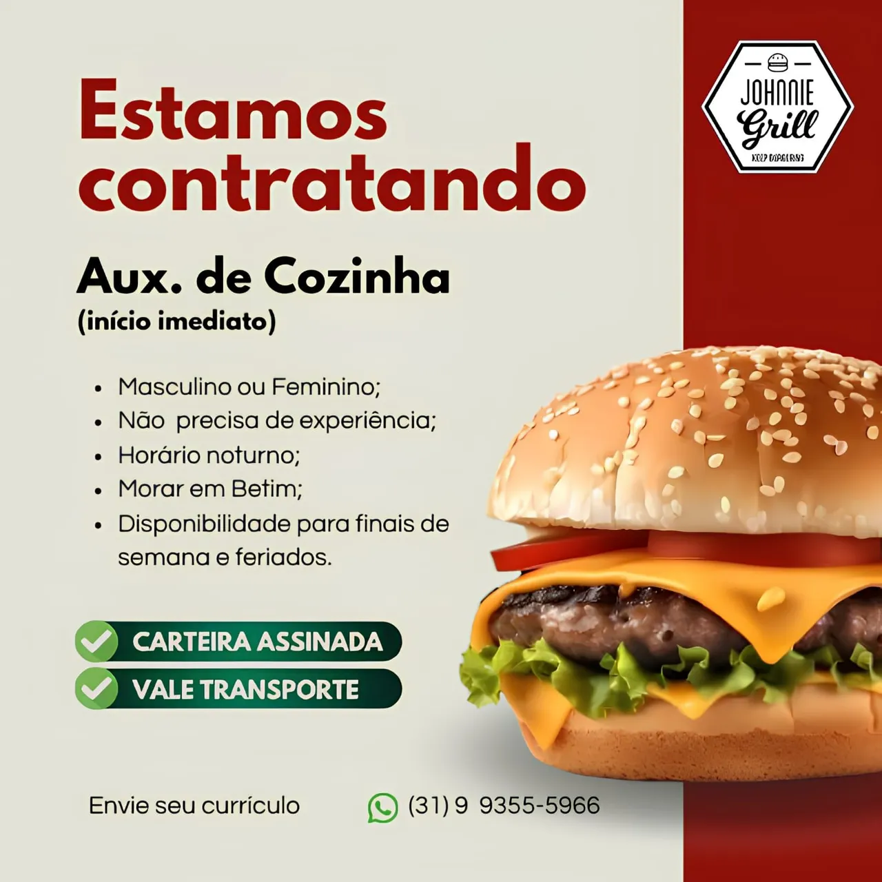 Vaga emprego hamburgueria