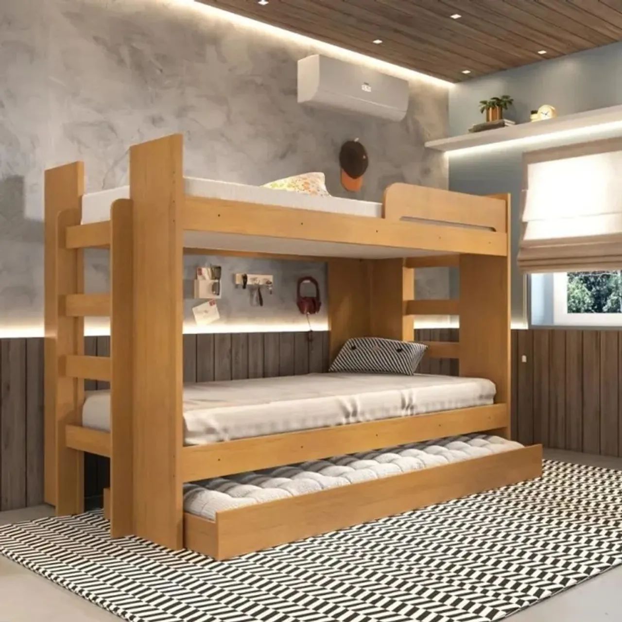 Cama Beliche Reforçada com Auxiliar| Espaço e Praticidade