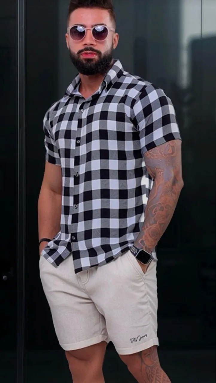 Camisa Xadrez Masculina Manga Curta