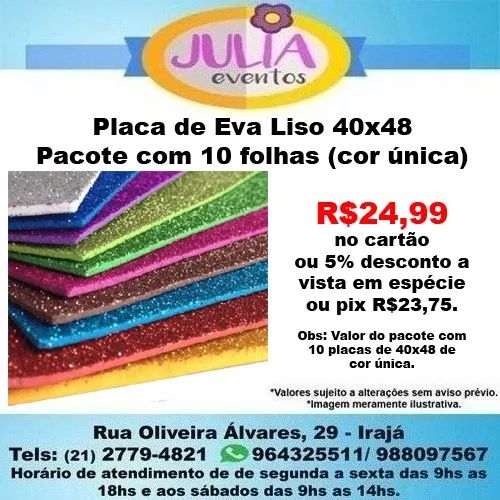 Placa de Eva Com Glitter 40x48 Pacote com 10 Placas (Cor única)
