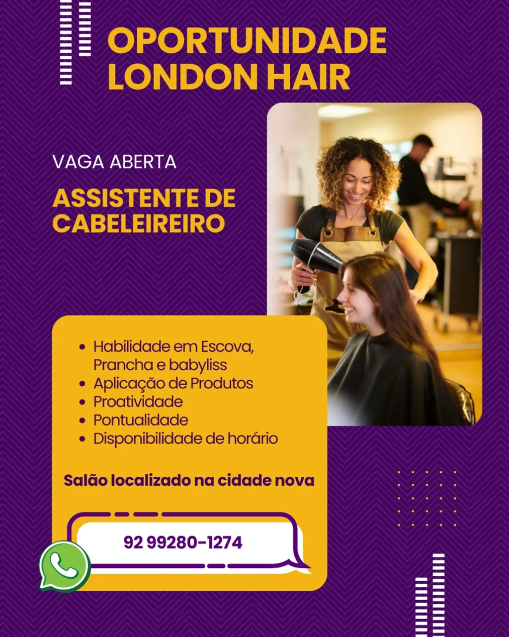 Vaga para ASSISTENTE DE CABELEIREIRO