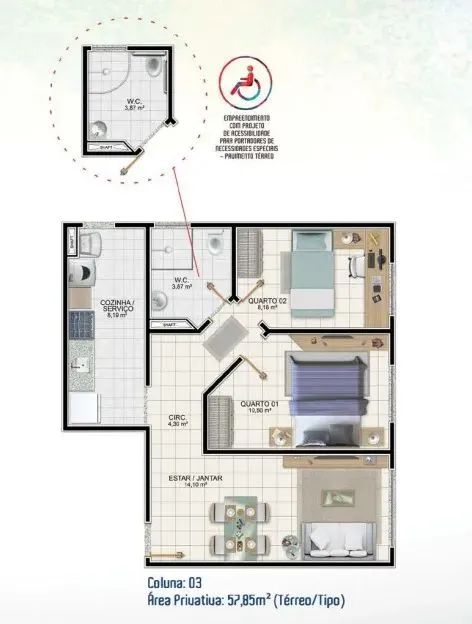 Imóvel para venda possui 58 metros quadrados com 2 quartos em Japãozinho - Aracaju - SE