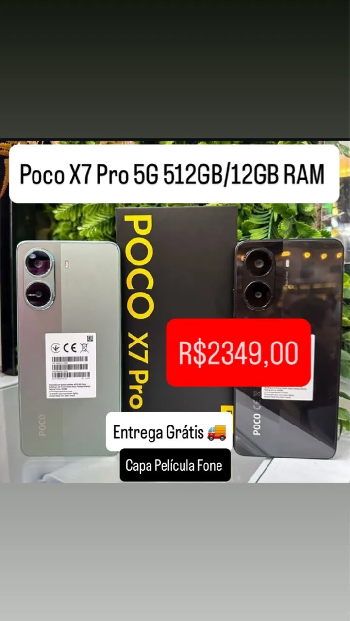 Celular Poco x7 pro 512Gb/12Gb RAM Novo Lacrado Global Verde Preto Capa Película Fone