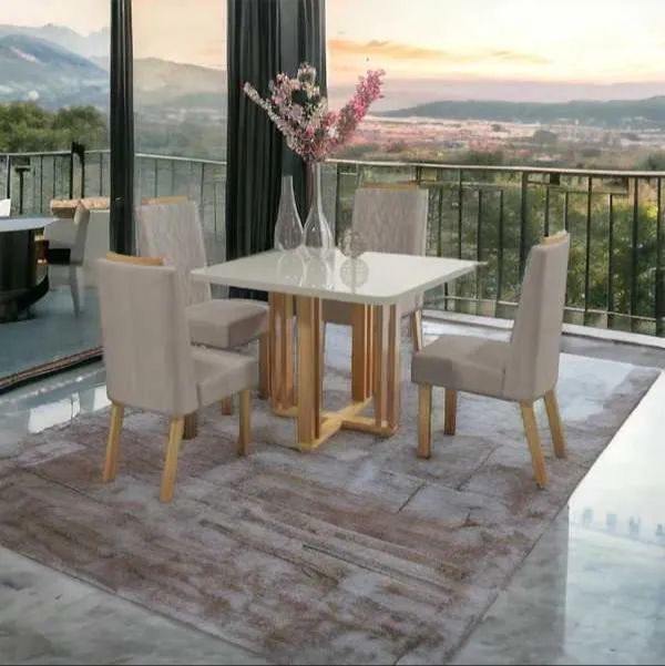 Mesa de Jantar Sentra com 4 Cadeiras com Vidro 90x90 Promoção Novo - Foto 2