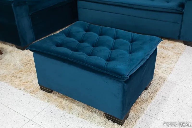Sofá Canto 5 lugares com Puff Alemanha Veludo- Entrega Rápida - Foto 4