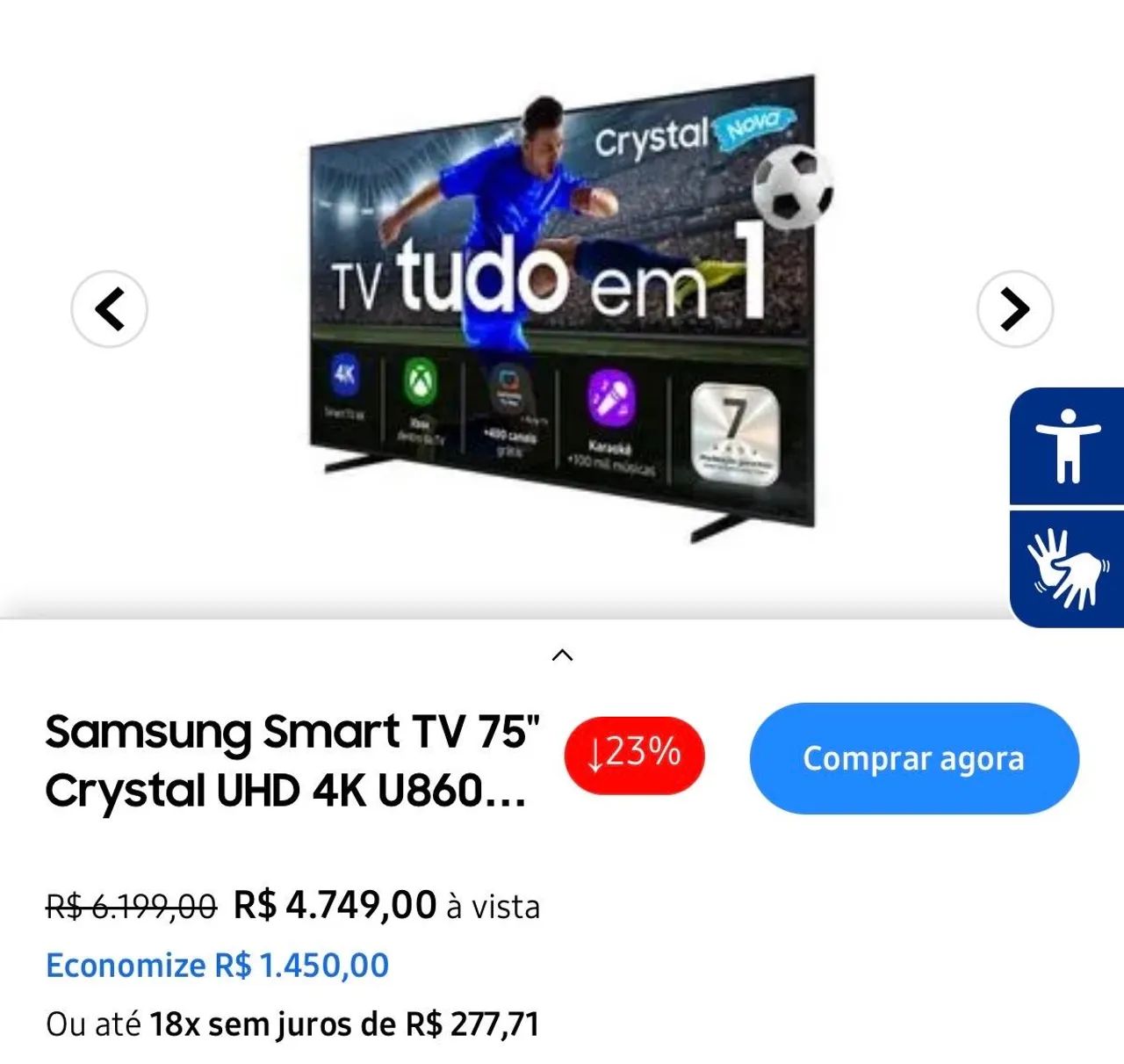 TV Samsung Crystal UHD 75 U8600F 2025 Nova  - Foto 2