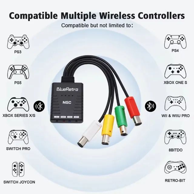 adaptador nintendo game cube para 4 controles bluetooth