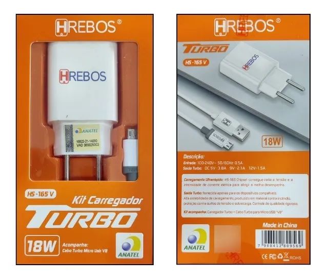 Carregador 18W Turbo Celular V8 Herbos 