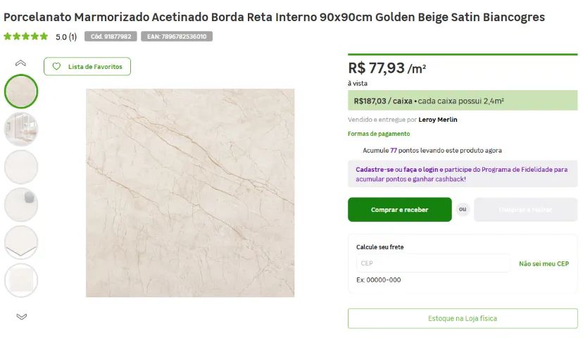 Porcelanato Marmorizado Acetinado 90x90cm Golden Beige Satin Biancogres - Foto 3