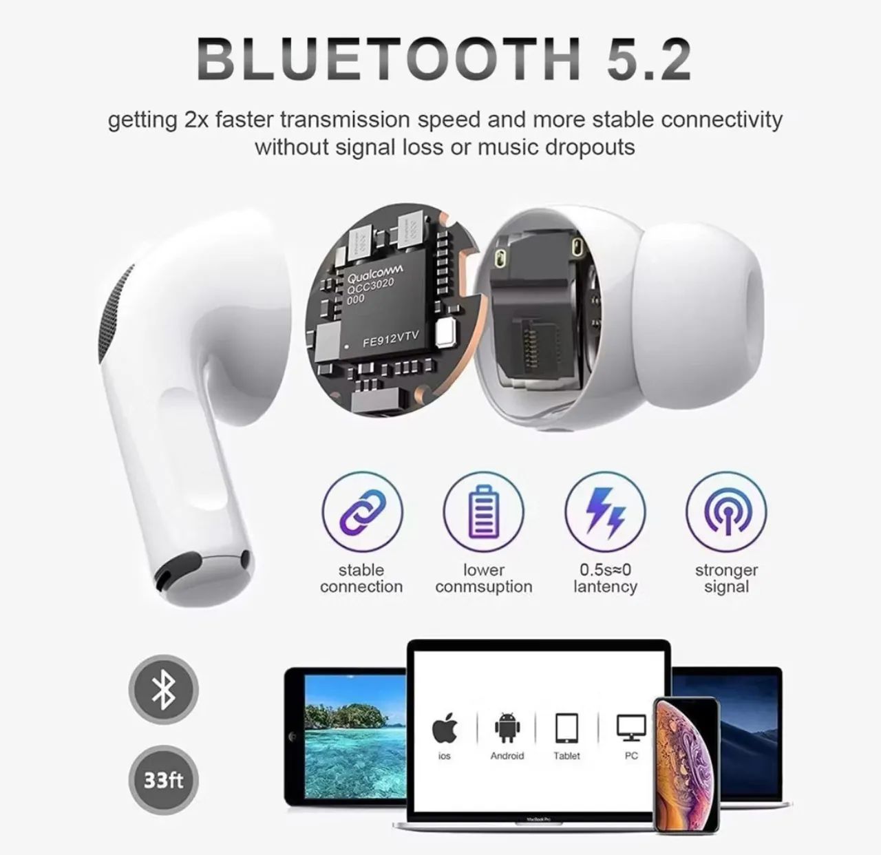 Fone De Ouvido Inpods 13 Bluetooth Sem Fio Com Microfone Fones esportivos Adequado Branco - Foto 3