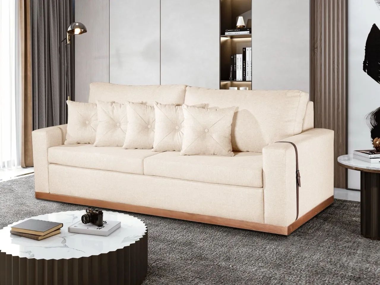 Sofá Fixo 3 Lugares Ideale Linho Bege s65