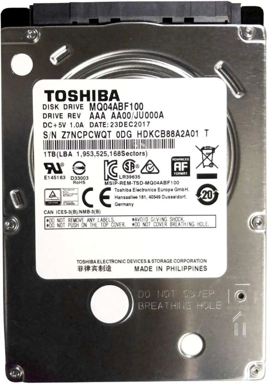 HD 1 TB para Notebook Toshiba - 128MB Cache - 5400RPM - MQ04ABF100