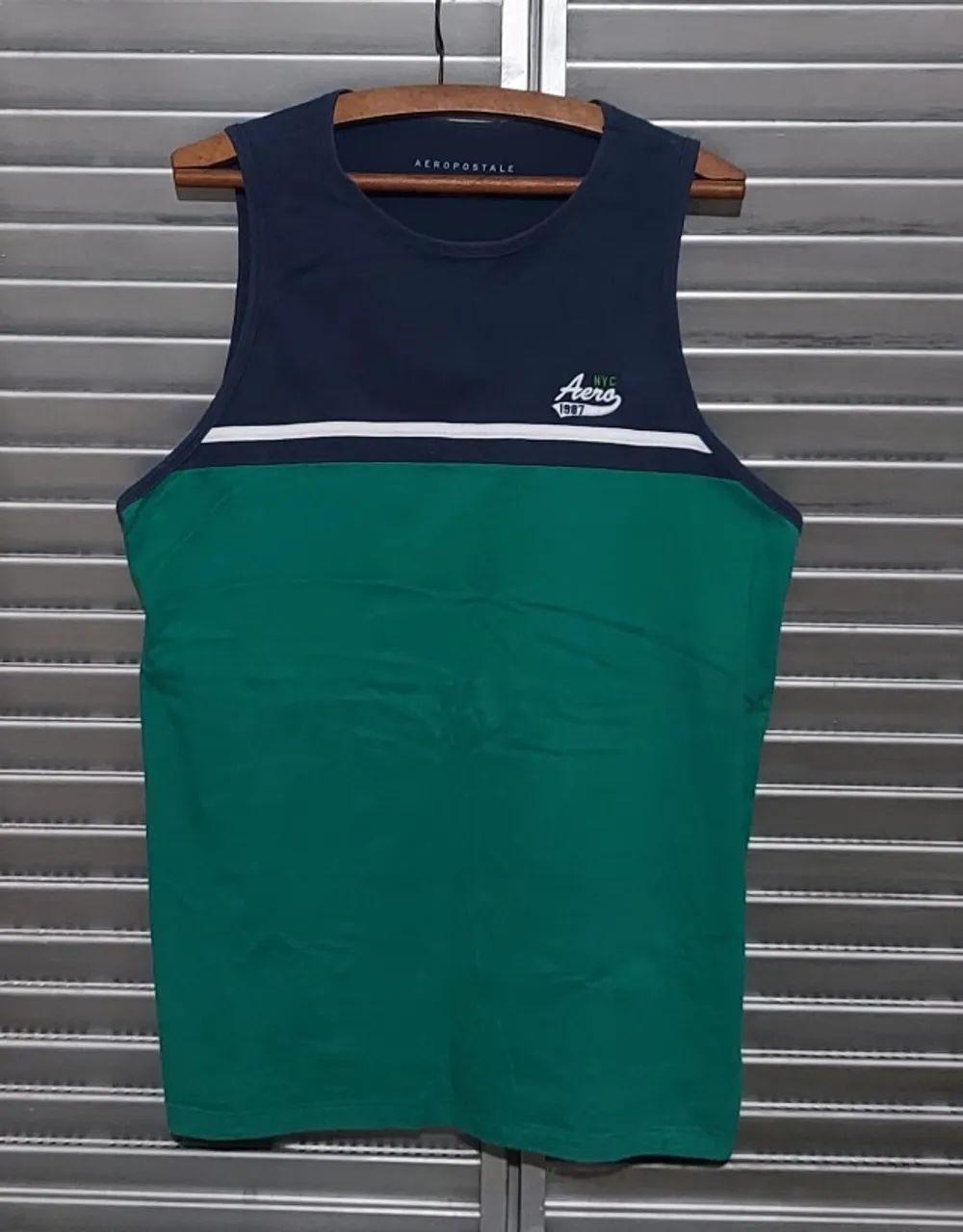 camiseta regata verde azul e branca aeropostale