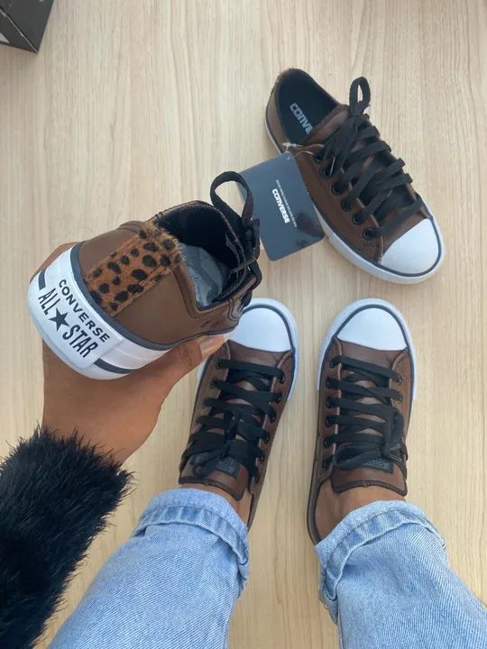 Tênis Converse All Star Couro sintético Marrom - Foto 2