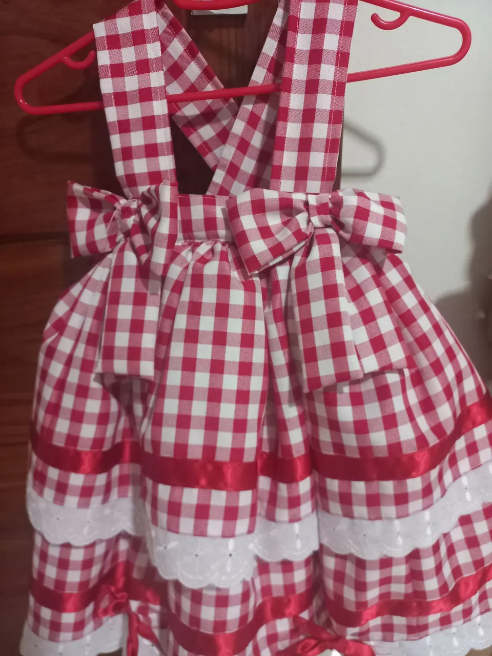 Vestido junino Infantil em Xadrez Vermelho