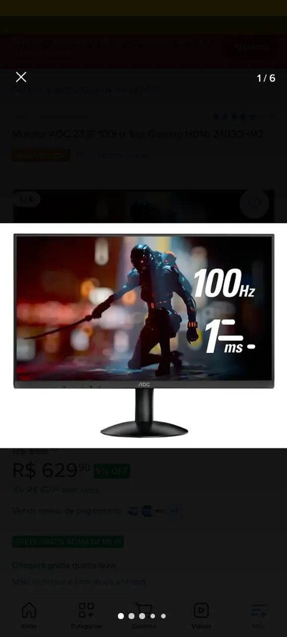 Monitor Gamer AOC 24 Polegadas  - Foto 3