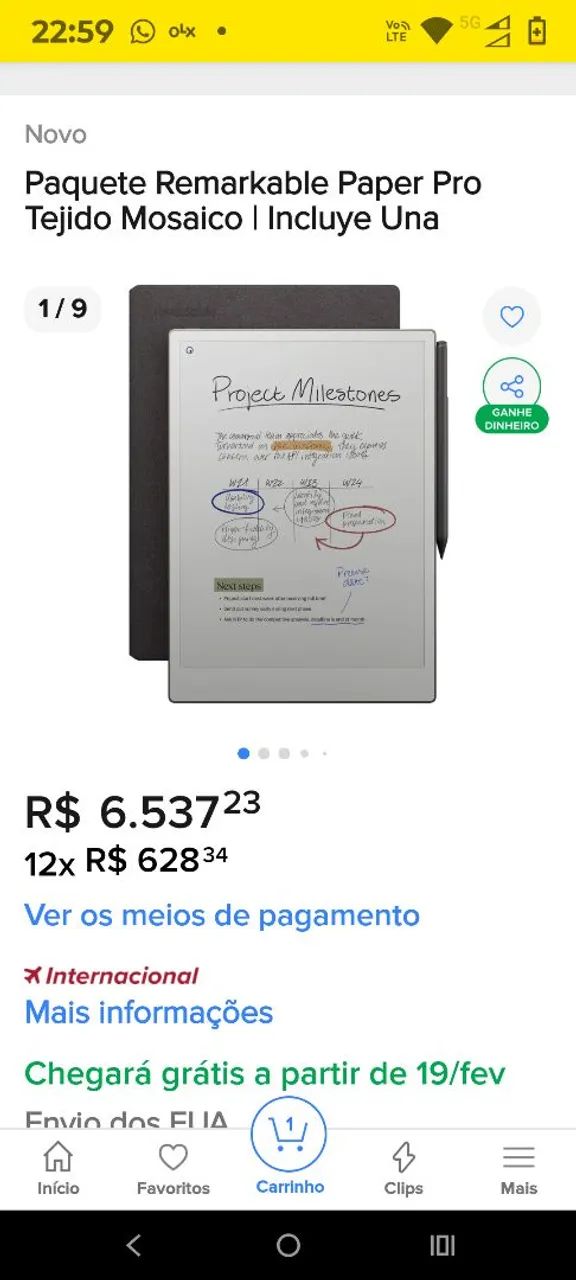 Vendo Remarkable paper pro Novo com caneta Premium fólio e ponteiras 