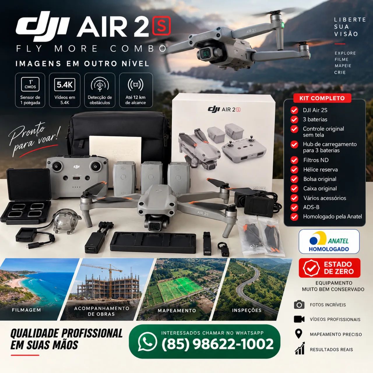 Drone DJI Air 2s fly more combo ( já homologado )