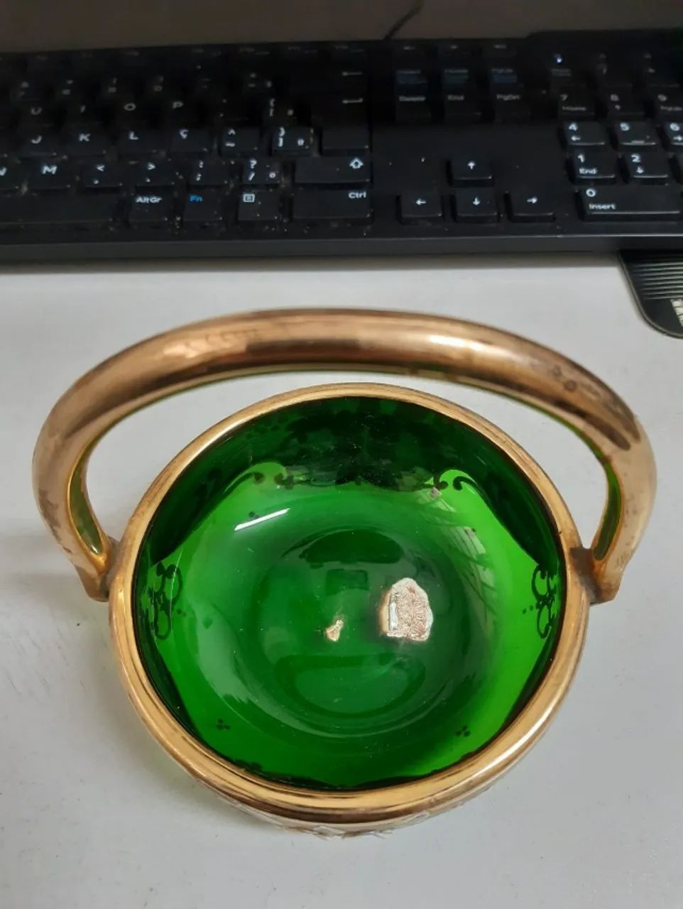 Cesta decorativa Bohemia Tcheca em cristal verde. - Foto 2