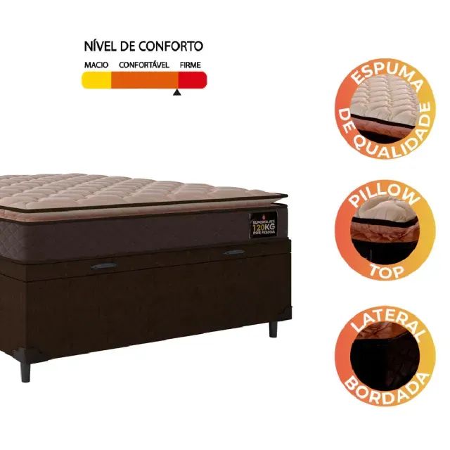 Colchão Casal Espuma D33 + Cama Box Baú Marrom - Foto 2