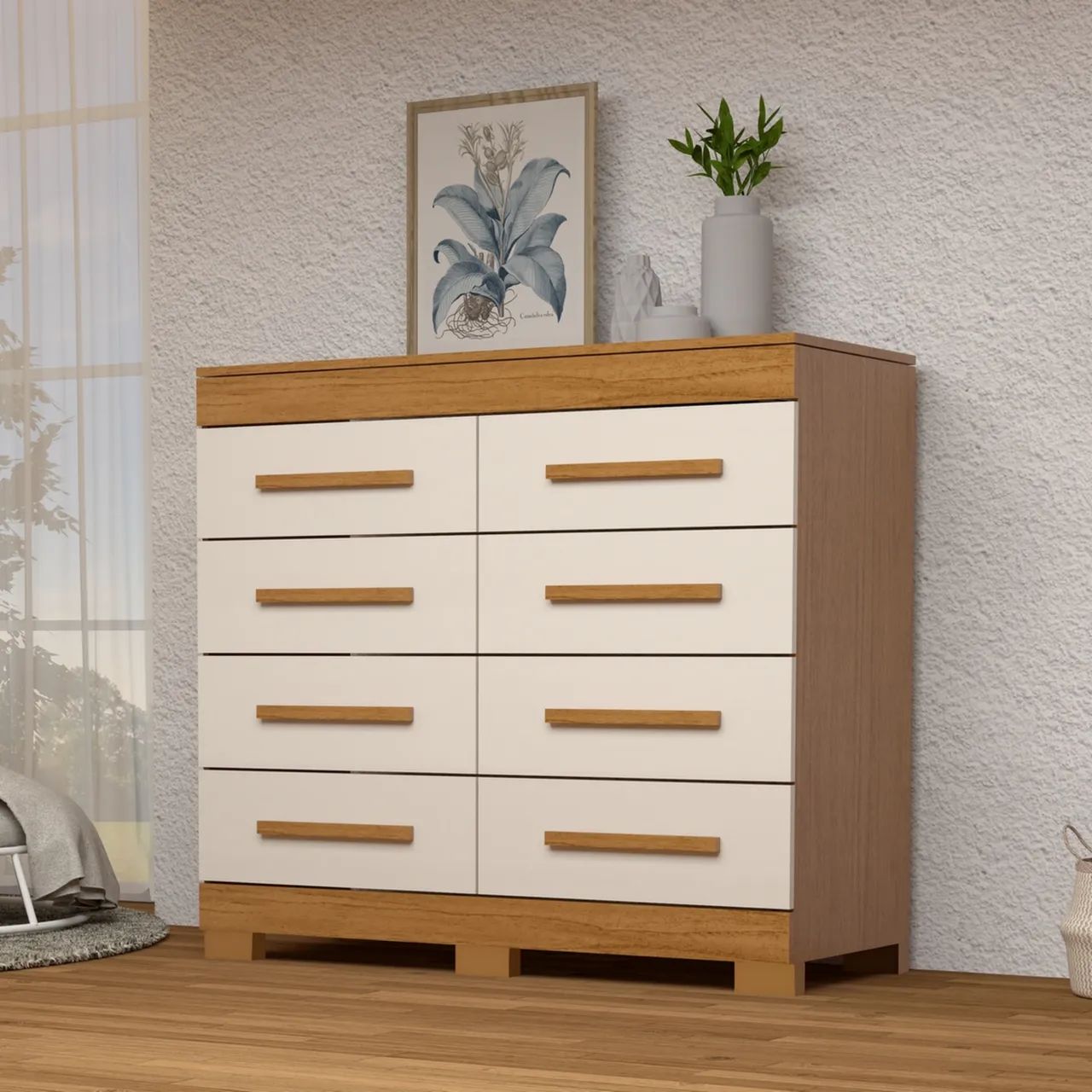 Cômoda 8 Gavetas 100%MDF Cinamomo/Off White tt3