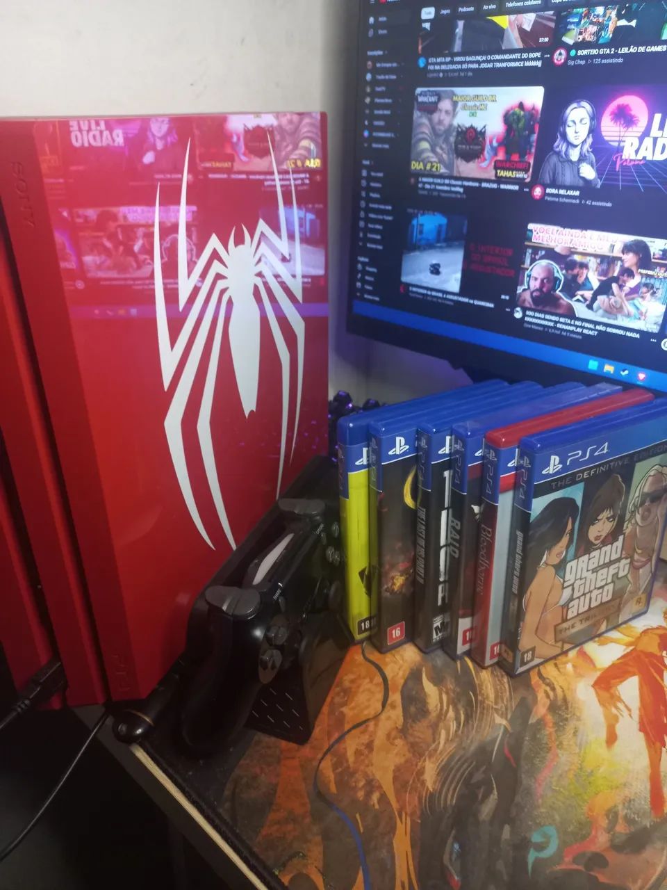 Playstation 4 Pro edição Spider-men, 1 Controle, 7 Jogos.