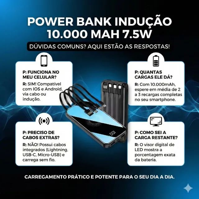 Power Bank Indução 10.000 mAh 7.5W Compatível iOS e Android WUP-377 - Foto 3