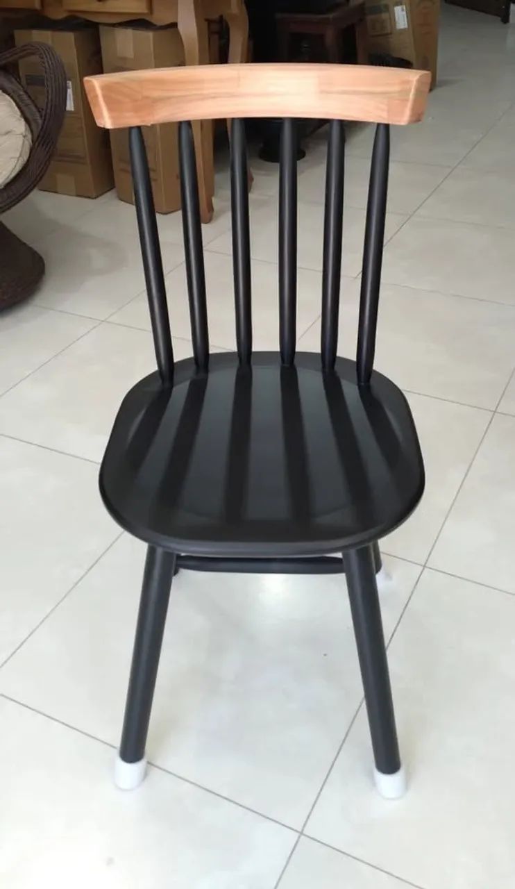Cadeira Madeira com Assento MDF Preto e Natural Milena - Foto 4