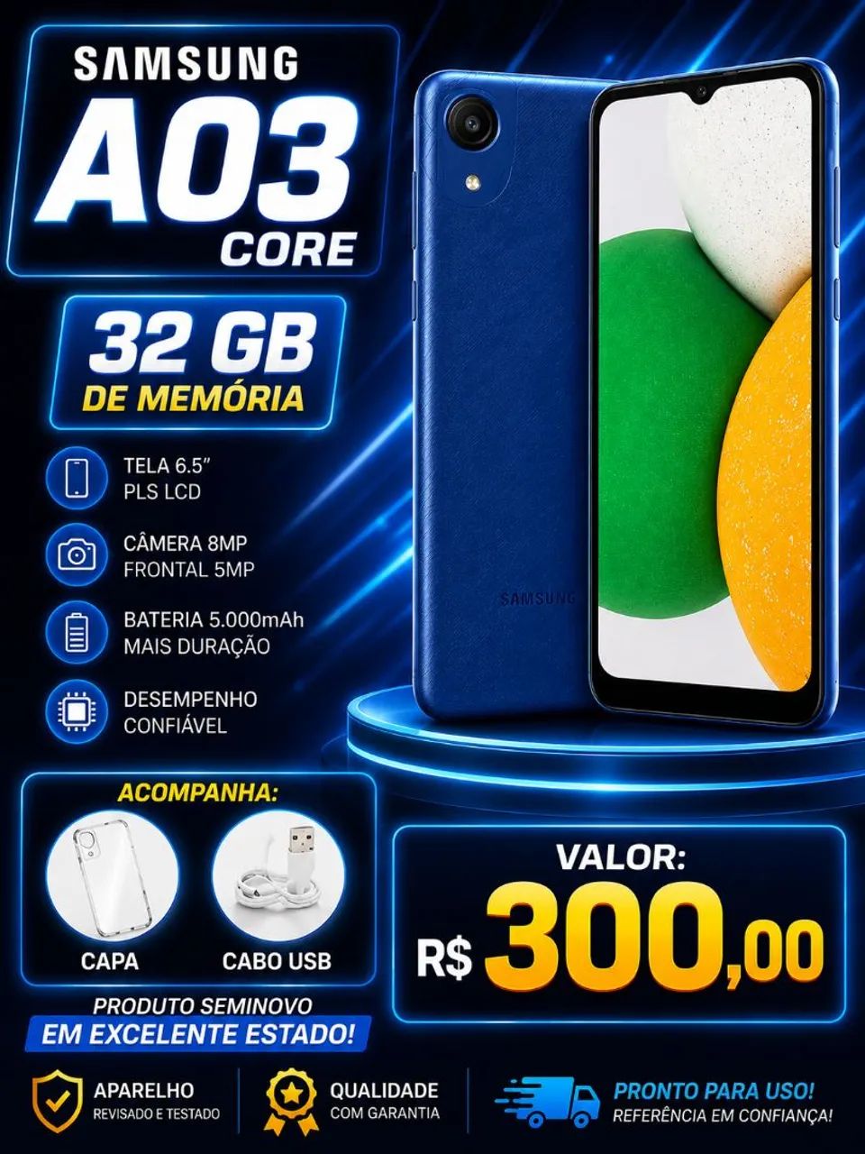 Vendo celular Samsung A 03 core funcionando perfeitamente 