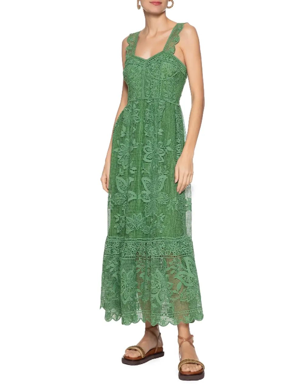 Vestido Guipure Ciranda De Cor Verde Farm