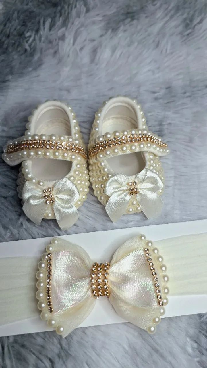 Sapatinhos de bebê menina mais faixas de cabelo R$ 45 reais *  - Foto 4