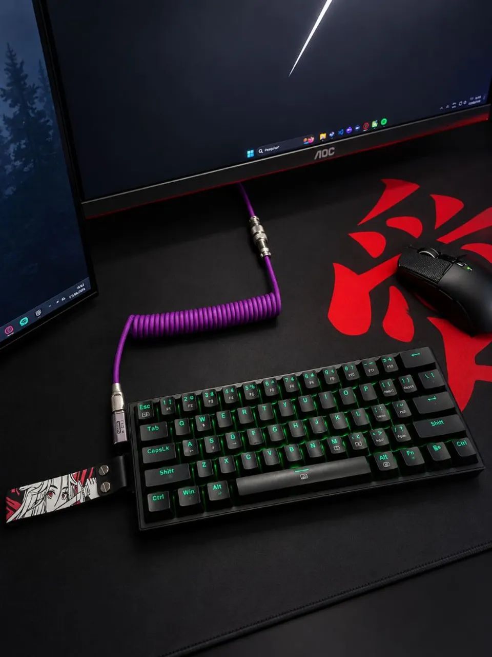[NOVO] Cabo Coiled Aviator Roxo USB-C para Teclado Mecânico e Magnético