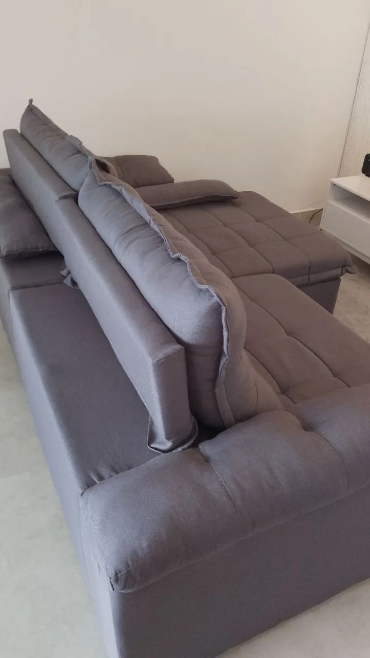 Sofá retrátil e reclinável com molas ensacadas em linho grafite - Foto 2