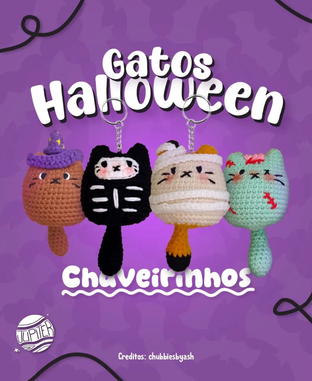 Gatinhos Halloween - Chaveirinho de crochê