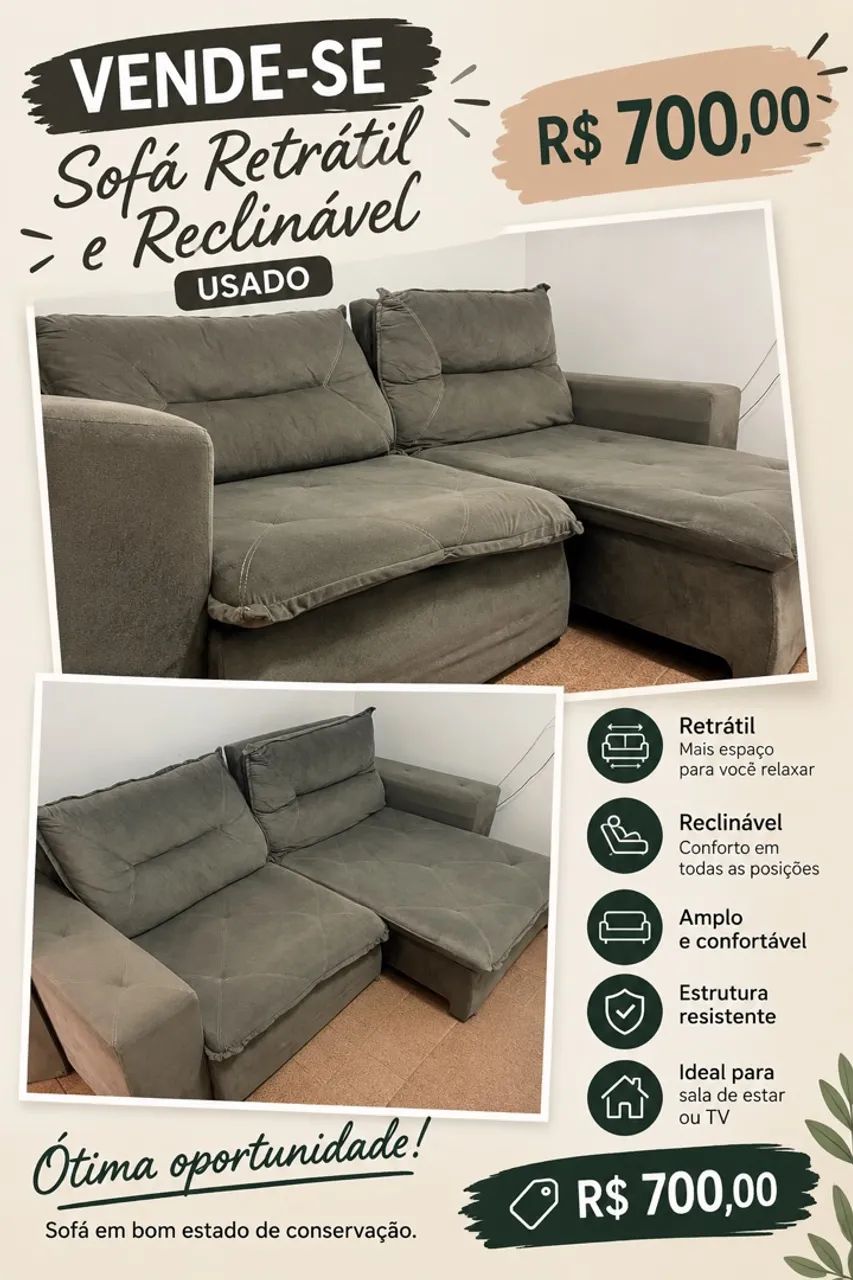 Sofá retrátil e reclinável usado 