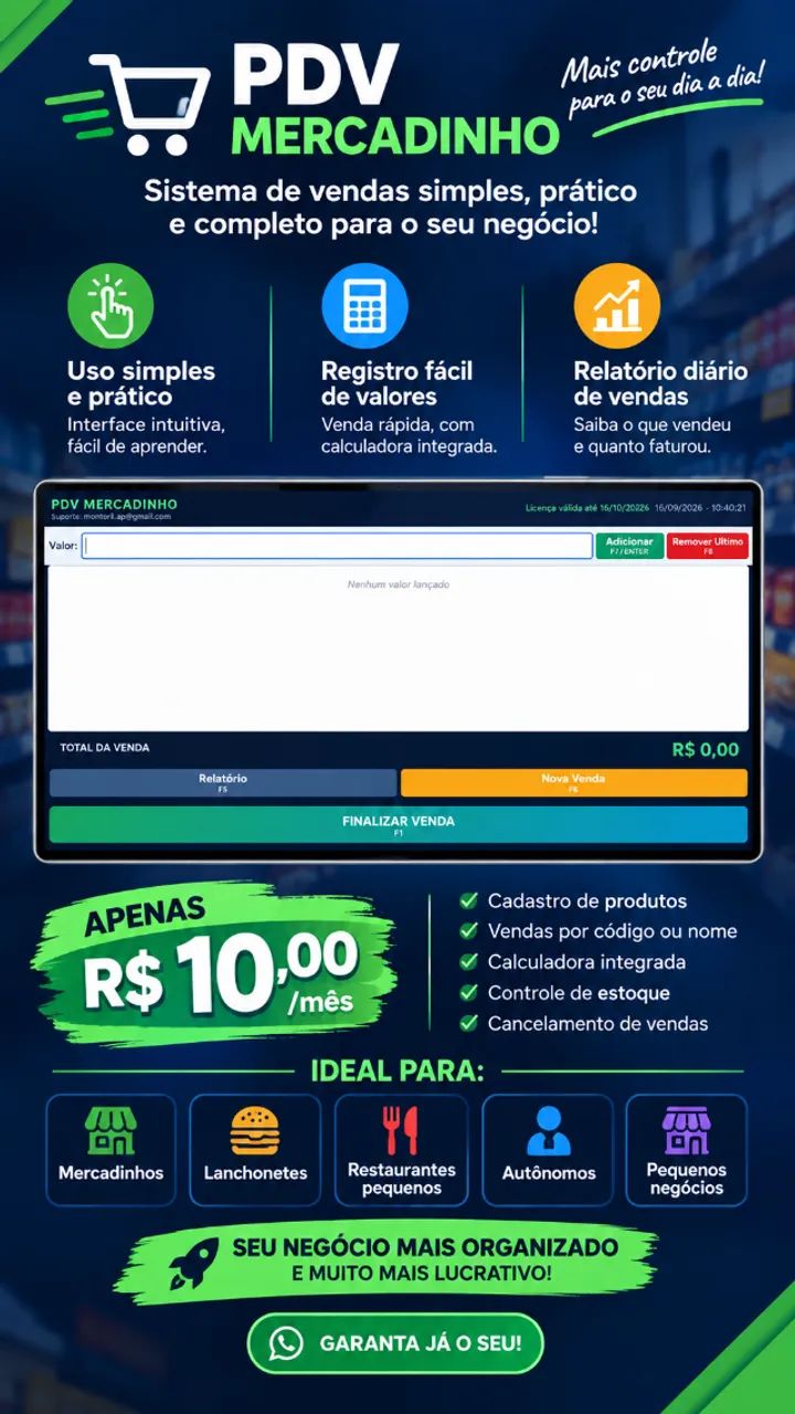 Sistema PDV simples para Mercadinhos, Lanchonetes e pequenos negócios - Foto 3
