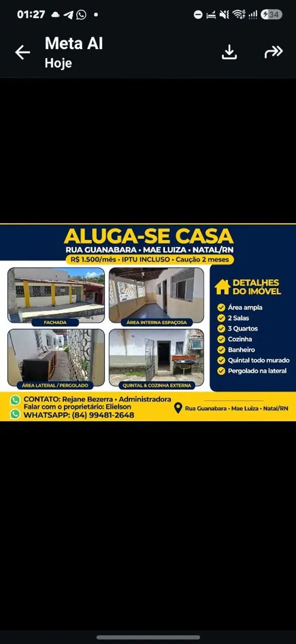 Alugo casa - Rua principal 