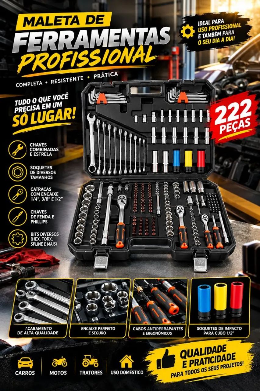 Maleta de ferramentas profissional com 222