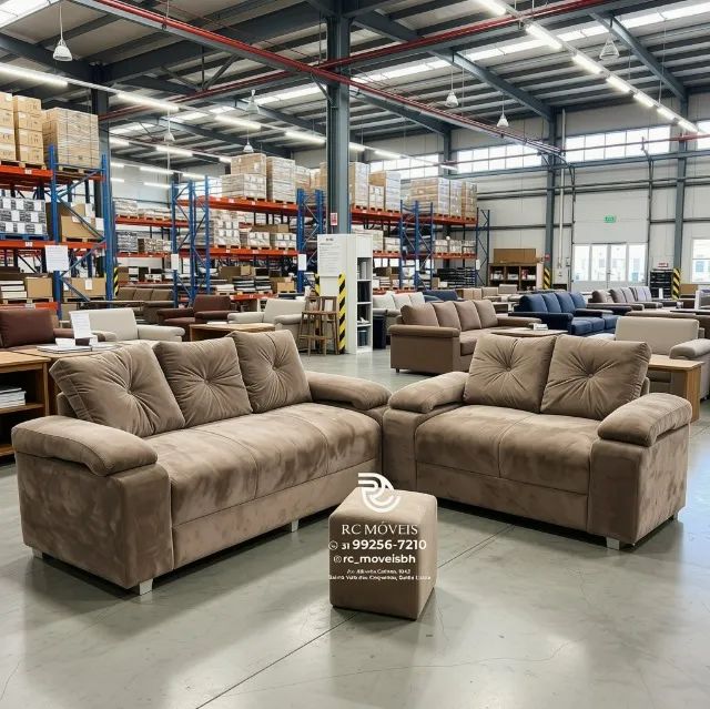 Sofá 2 e 3 Lugares Braço Fofão Suede Marrom D33 - Foto 2
