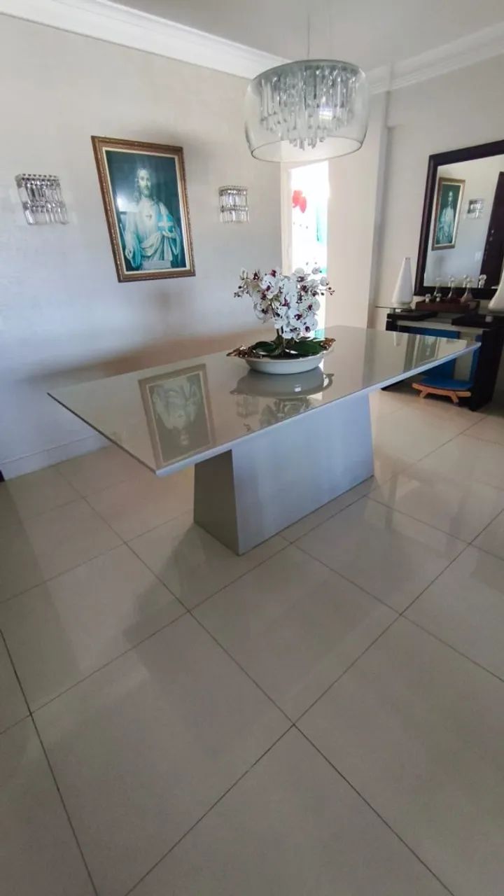 Mesa de Jantar Retangular Laqueada com tampo de vidro - 6 cadeiras - Foto 2