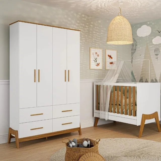 Roupeiro Infantil Guti + Berço Cama Americano Guti, 100% MDF - Peroba