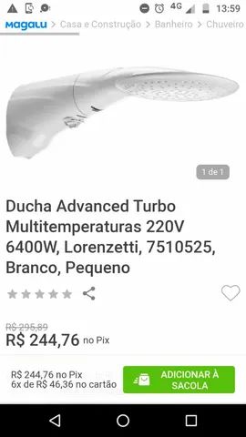 Chuveiro ducha advanced turbo, 220V, Lorenzetti