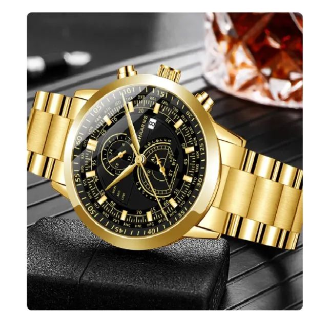 Relógio de pulso quartzo de luxo aço inoxidável, calendário luminoso relógio, moda busines - Foto 2
