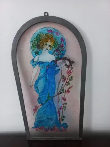 Quadro antigo pintura no vidro moldura ferro  - Foto 4