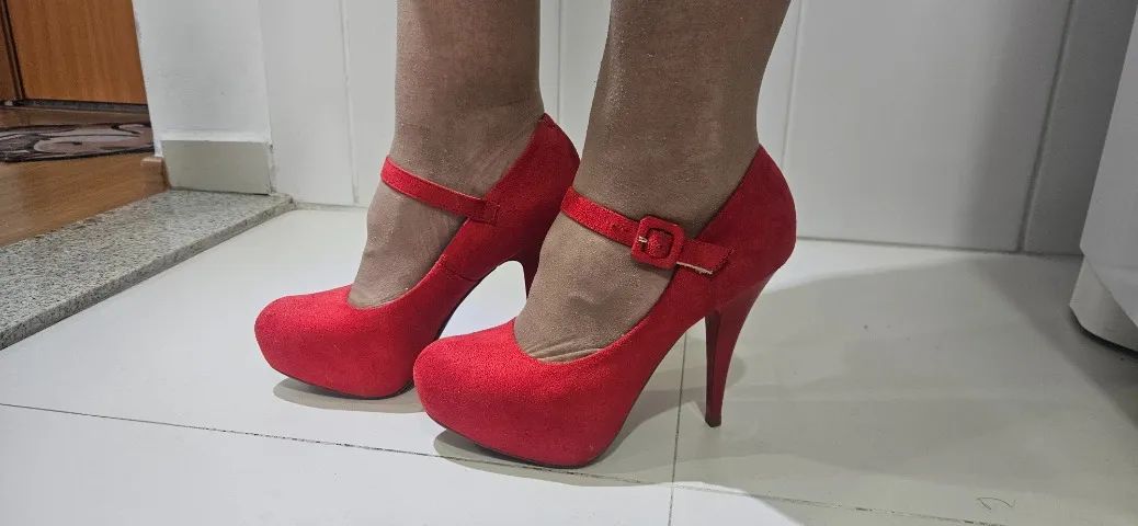 Sapato Feminino Sapato Vizzano Salto Grosso Vermelho Salto Grosso