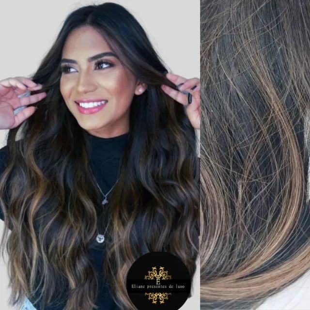 3 Telas de cabelo com mechas em cabelo bio humano original