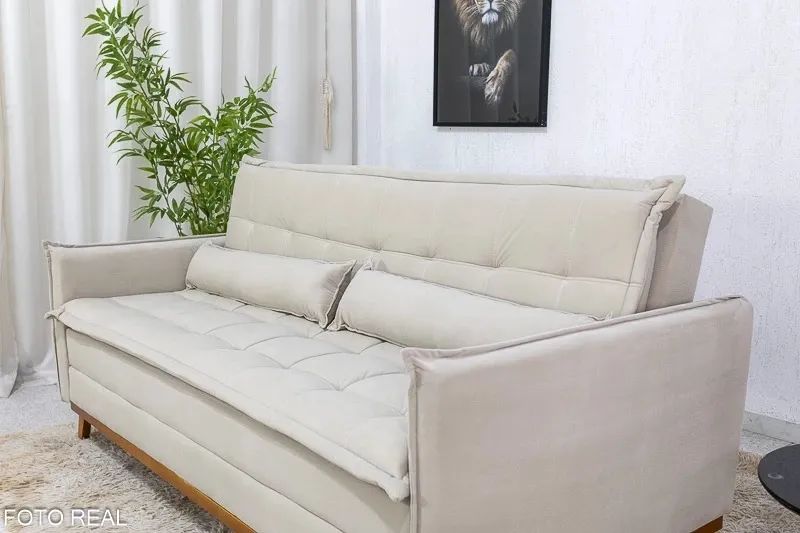 Sofá Cama 1.93m Molas Bonnel Veludo Bege rf54 - Foto 2