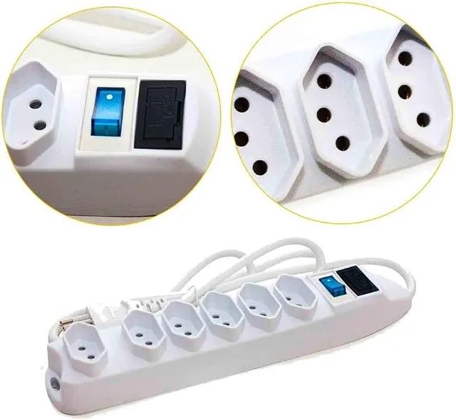 Extensão elétrica 6 tomadas filtro de linha bivolt cabo 1,5 metros - sl 7606 - Foto 2