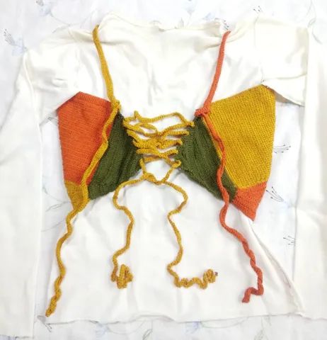 NOVO = cropped crochê P tricolor - Foto 4