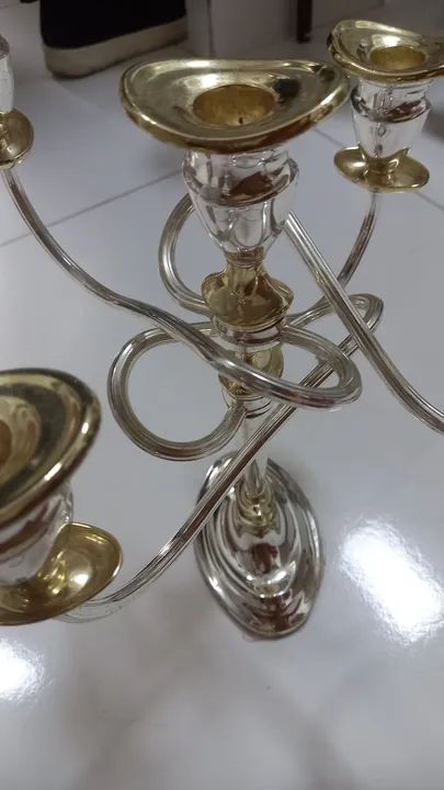 Castiçal de 5 braços em prata com ouro - Foto 4